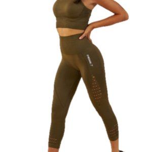 Gymshark Seamless Energy High Waisted Crop Leggings Olive Army Green